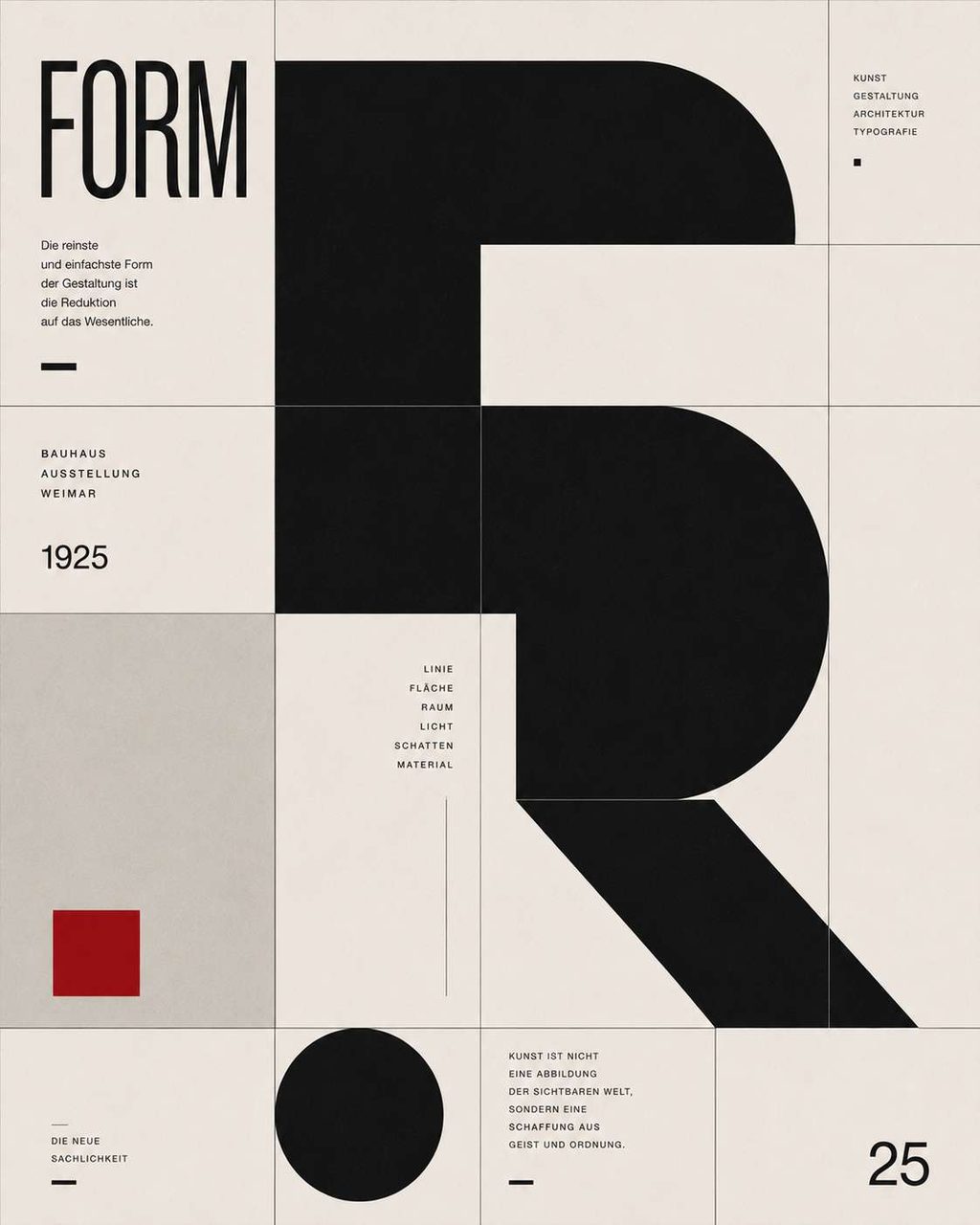 Bauhaus-influenced poster composition with stacked geometric fields and a red accent.
